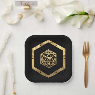 RPG Dice Gold Fantasy Retro Tabletop PnP Gamer Paper Plates
