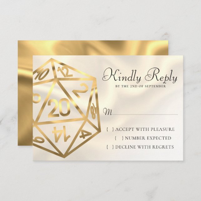 RPG Dice | Gold Fantasy Retro Tabletop PnP Gamer RSVP Card (Front/Back)