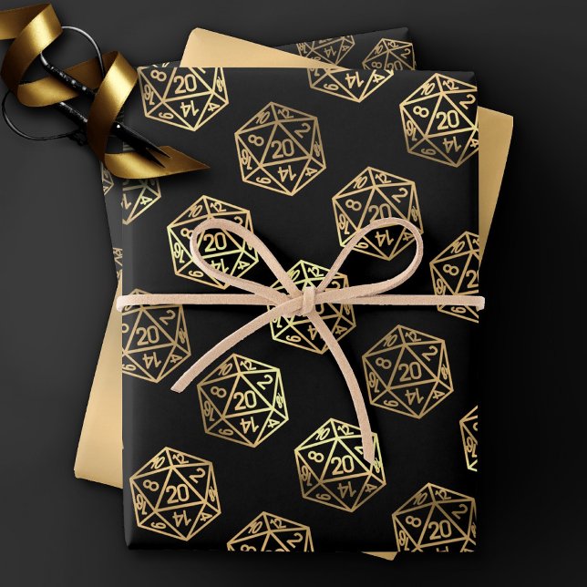 RPG Dice | Gold Fantasy Retro Tabletop PnP Gamer Wrapping Paper Sheets (Creator Uploaded)