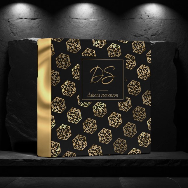 RPG Dice | Gold Fantasy Tabletop Gamer Branding 3 Ring Binder (Creator Uploaded)