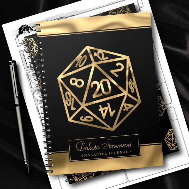 RPG Dice | Gold Fantasy Tabletop Gamer Character Notebook (Creator Uploaded)