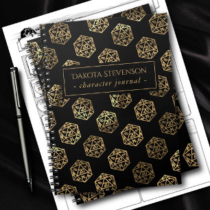 RPG Dice Gold Fantasy Tabletop Gamer Character Notebook