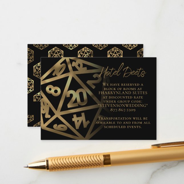 RPG Dice | Gold Fantasy Tabletop Gamer Details Enclosure Card (Front/Back In Situ)