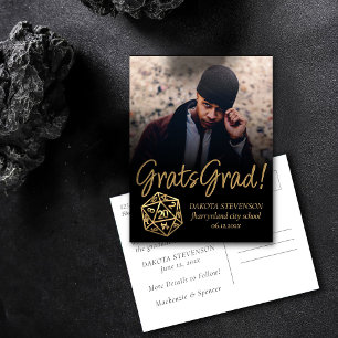 RPG Dice Gold Fantasy Tabletop Gamer Graduation Announcement Postcard
