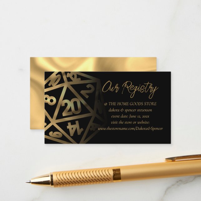 RPG Dice | Gold Fantasy Tabletop Gamer Registry Enclosure Card (Front/Back In Situ)
