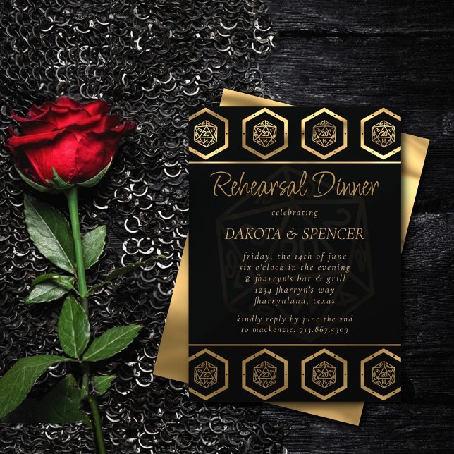RPG Dice | Gold Fantasy Tabletop Gamer Rehearsal Invitation (Creator Uploaded)