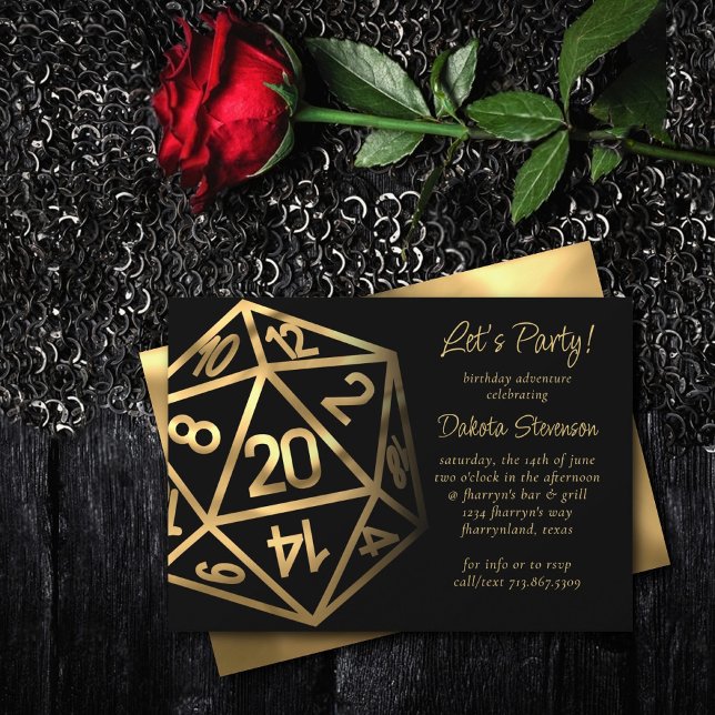RPG Dice | Gold Fantasy Tabletop PnP Gamer Party Invitation (Creator Uploaded)