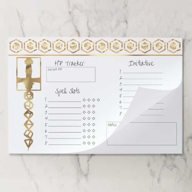 RPG Dice | Gold Fantasy Tabletop PnP Gamer Session Paper Pad (Folded)