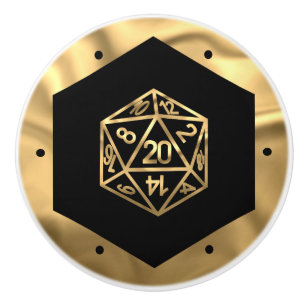 RPG Dice Gold Fantasy Tabletop Retro PnP Gamer Ceramic Knob