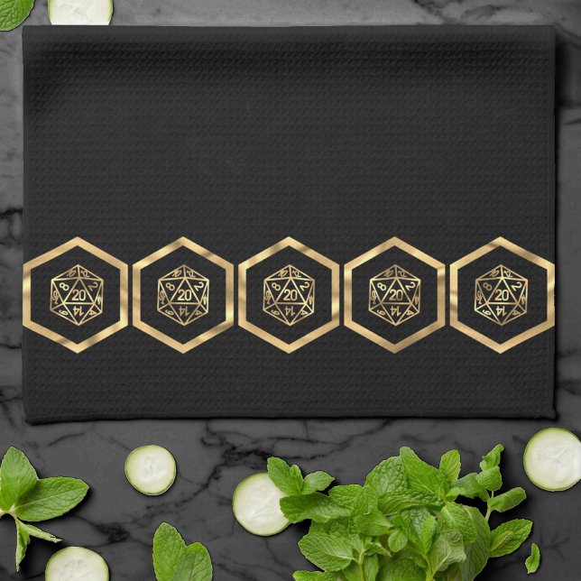 RPG Dice | Gold Fantasy Tabletop Retro PnP Gamer Kitchen Towel (Creator Uploaded)
