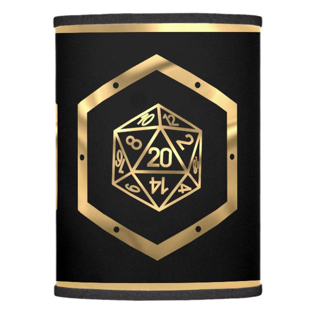 RPG Dice | Gold Fantasy Tabletop Retro PnP Gamer Lamp Shade (Front)