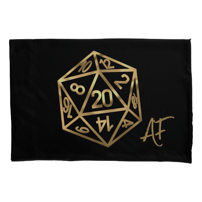 RPG Dice | Gold Fantasy Tabletop Retro PnP Gamer Pillow Case (Front)