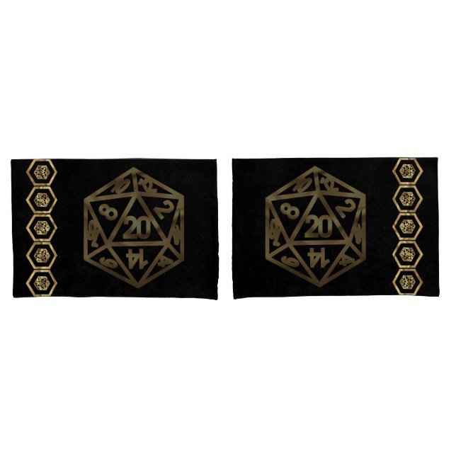 RPG Dice | Gold Fantasy Tabletop Retro PnP Gamer Pillow Case (Front-Set)