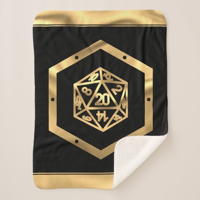 RPG Dice | Gold Fantasy Tabletop Retro PnP Gamer Sherpa Blanket (Front)