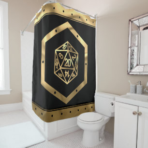 RPG Dice Gold Fantasy Tabletop Retro PnP Gamer Shower Curtain