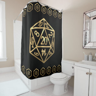 RPG Dice Gold Old School Tabletop PnP Roleplayer Shower Curtain