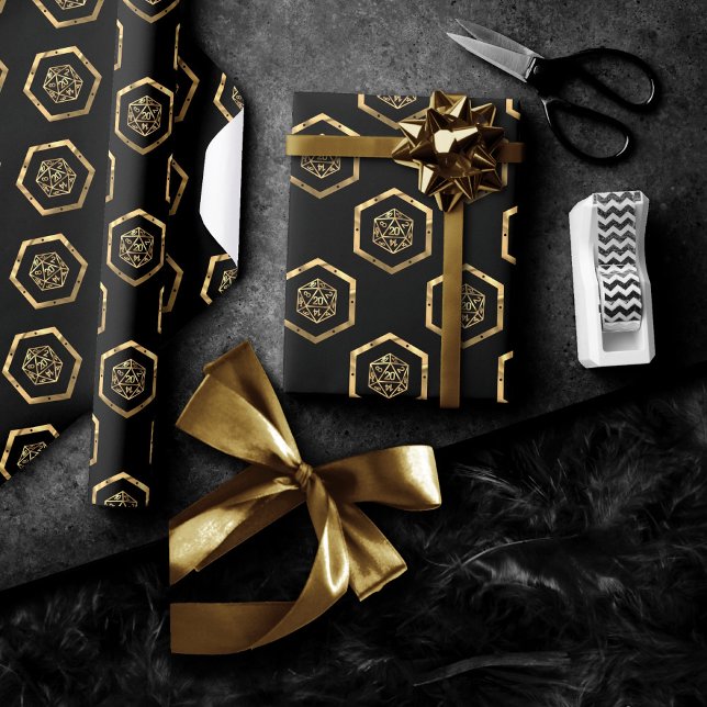 RPG Dice | Gold Old School Tabletop PnP Roleplayer Wrapping Paper (Creator Uploaded)