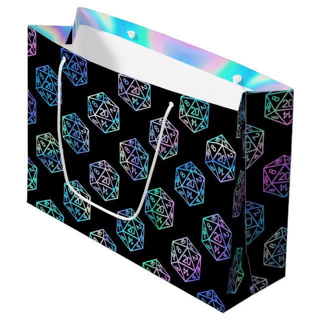 RPG Dice | Holo Fantasy Retro Tabletop PnP Gamer Large Gift Bag (Front Angled)