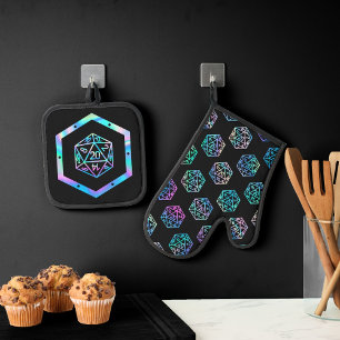 RPG Dice Holo Fantasy Retro Tabletop PnP Gamer Oven Mitt & Pot Holder Set