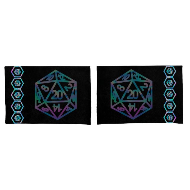 RPG Dice | Holo Fantasy Retro Tabletop PnP Gamer Pillow Case (Front-Set)