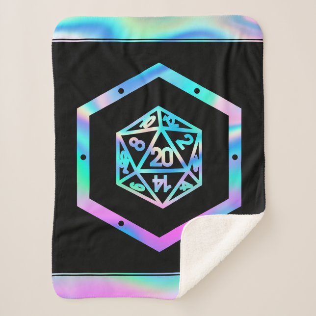 RPG Dice | Holo Fantasy Retro Tabletop PnP Gamer Sherpa Blanket (Front)