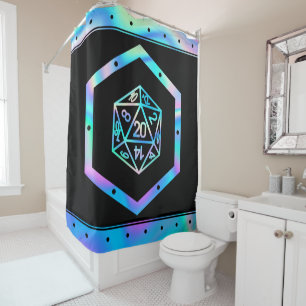 RPG Dice Holo Fantasy Retro Tabletop PnP Gamer Shower Curtain