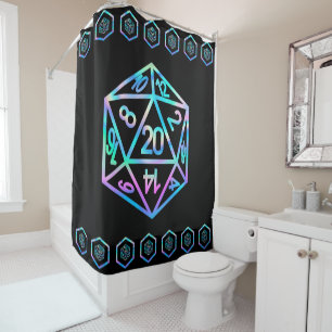 RPG Dice Holo Fantasy Retro Tabletop PnP Gamer Shower Curtain