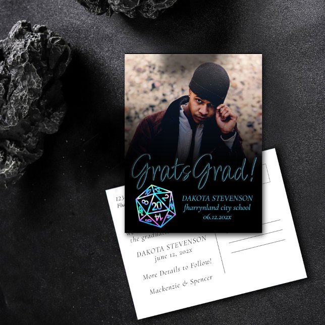RPG Dice | Holo Fantasy Tabletop Gamer Graduation Announcement Postcard (Creator Uploaded)