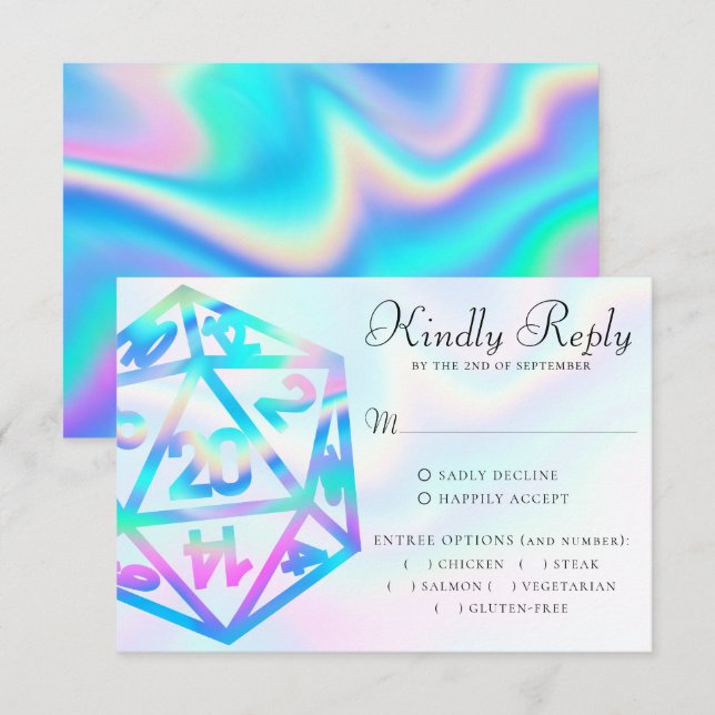 RPG Dice | Holo Fantasy Tabletop PnP Gamer Entree RSVP Card (Front/Back)