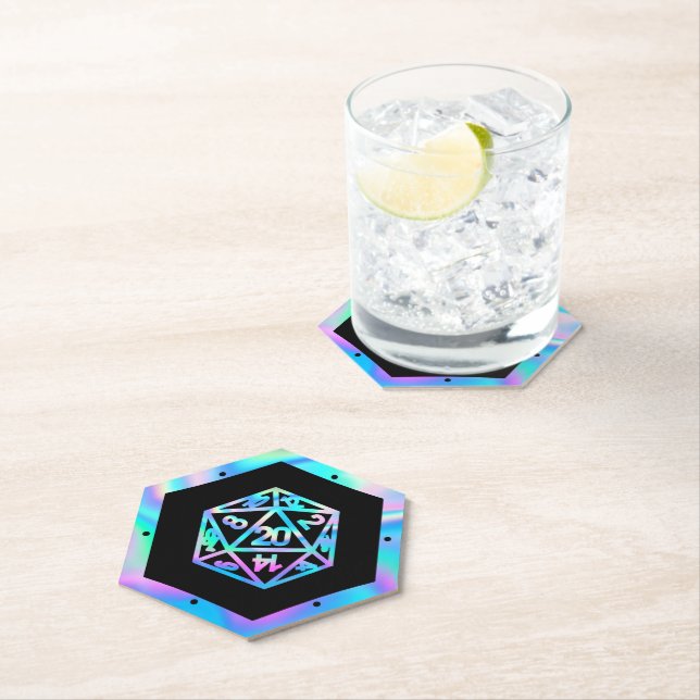 RPG Dice | Holo Old School Tabletop PnP Roleplayer Paper Coaster (Insitu)