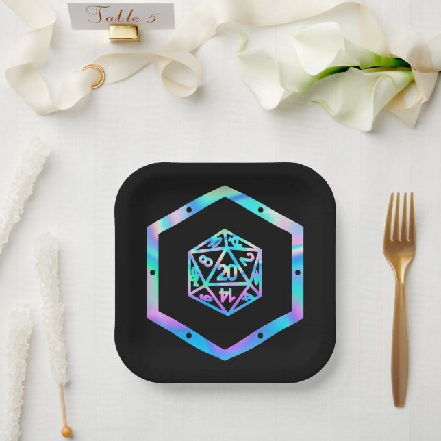 RPG Dice | Holo Old School Tabletop PnP Roleplayer Paper Plates (Wedding)