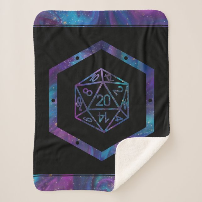 RPG Dice | Nebula Fantasy Retro Tabletop PnP Gamer Sherpa Blanket (Front)