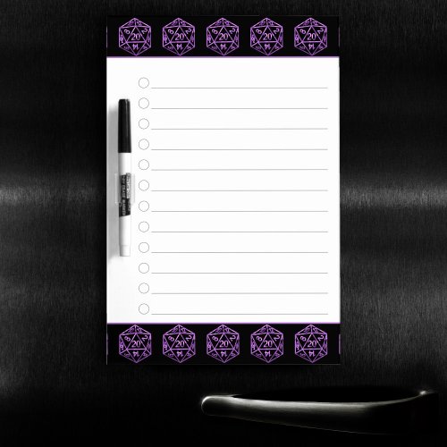 RPG Dice  Purple Tabletop Role Player Checklist Dry Erase Board