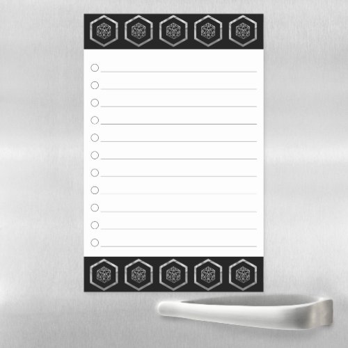 RPG Dice  Silver Tabletop Role Player Checklist Magnetic Dry Erase Sheet