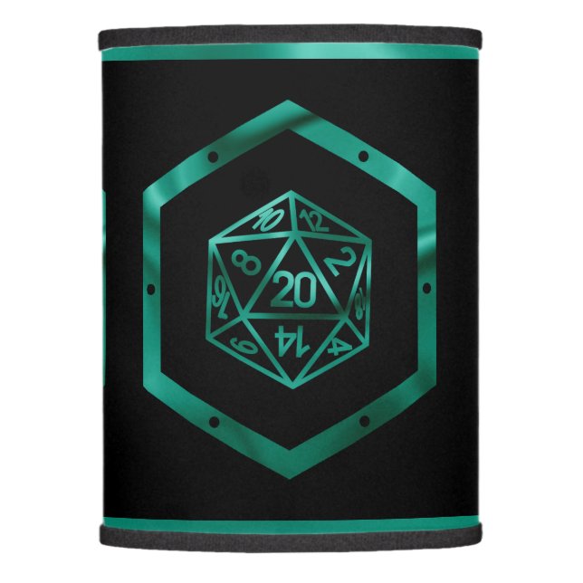 RPG Dice | Teal Green Fantasy Tabletop Retro Gamer Lamp Shade (Front)
