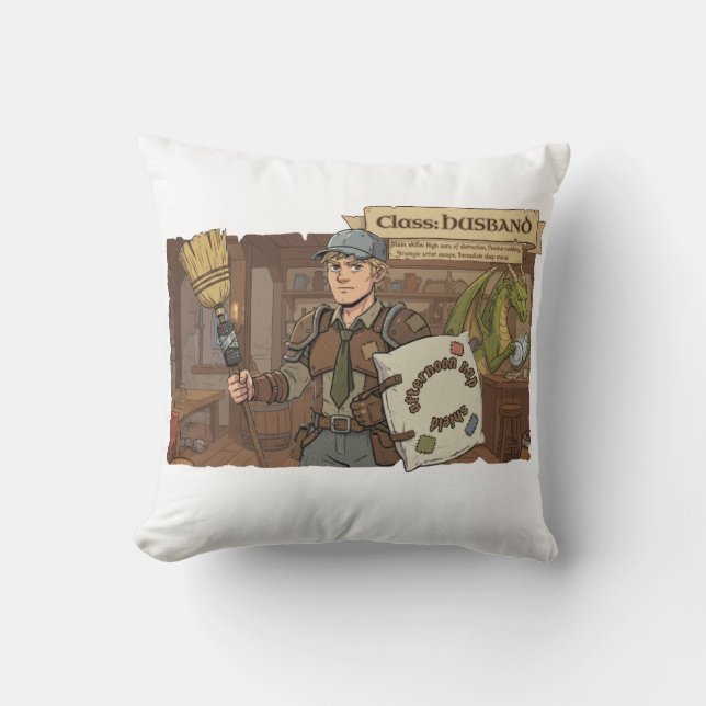 RPG Family - Class Husband E - with Shield Throw Pillow (Front)