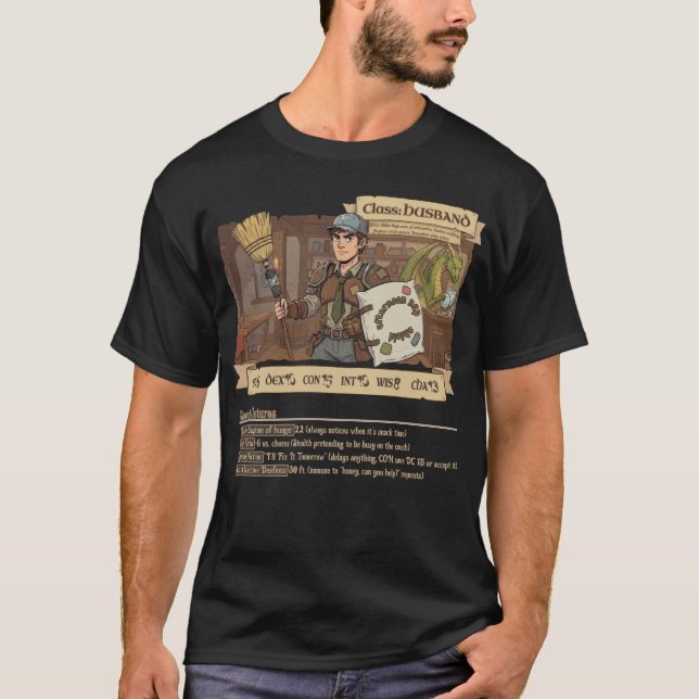 RPG Family - Class Husband E with STATS T-Shirt (Front)