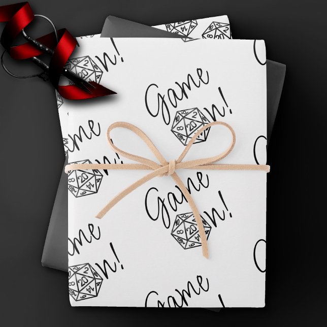 RPG Game On | Fantasy Tabletop Retro Gamer Dice Wrapping Paper Sheets (Creator Uploaded)