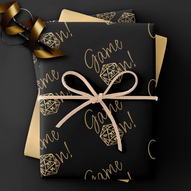 RPG Game On | Gold Fantasy Tabletop Retro Gamer Wrapping Paper Sheets (Creator Uploaded)