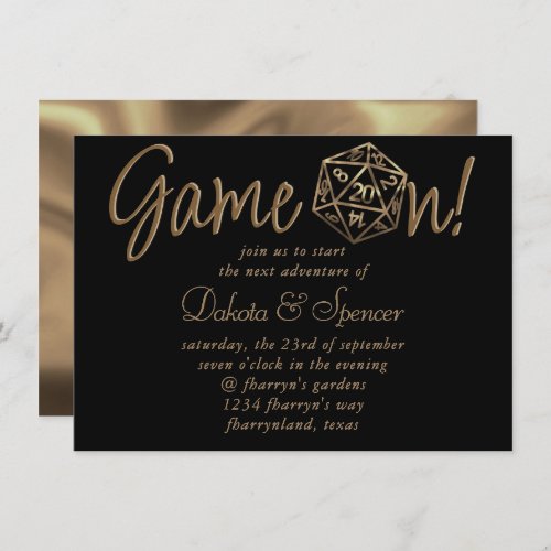 RPG Game On  Gold Tabletop PnP Role Player Dice Invitation