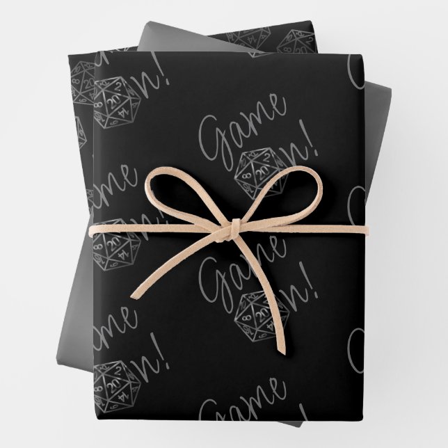 RPG Game On | Old School Tabletop Roleplayer Dice Wrapping Paper Sheets (In situ)