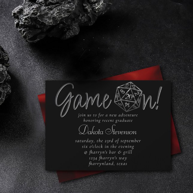 RPG Game On | Red Fantasy Tabletop PnP Gamer Dice Invitation (Creator Uploaded)
