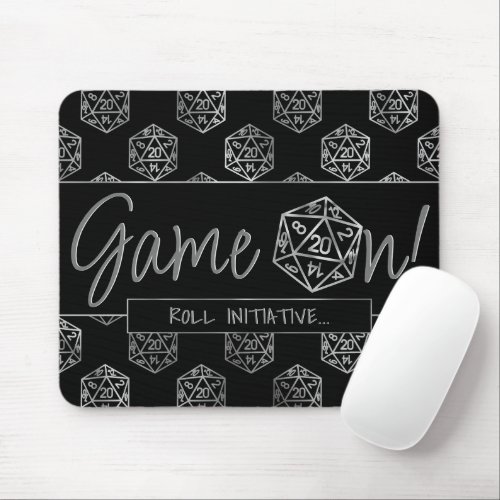 RPG Game On  Silver PnP Tabletop Roleplayer Dice Mouse Pad