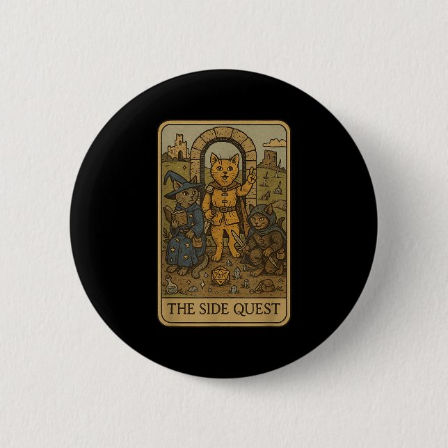 Rpg Gamer Cats Funny Side Quest Tarot Card Nerdy M Button (Front)