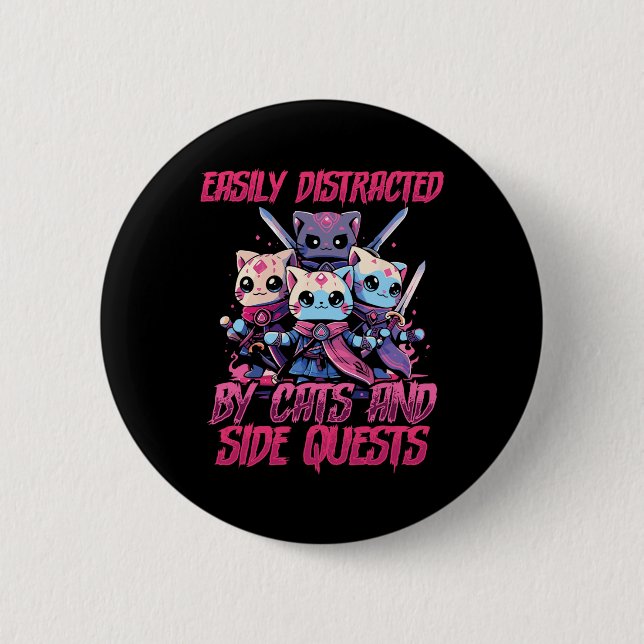 Rpg Gamer Cats Side Quest Distracted Nerdy Tableto Button (Front)