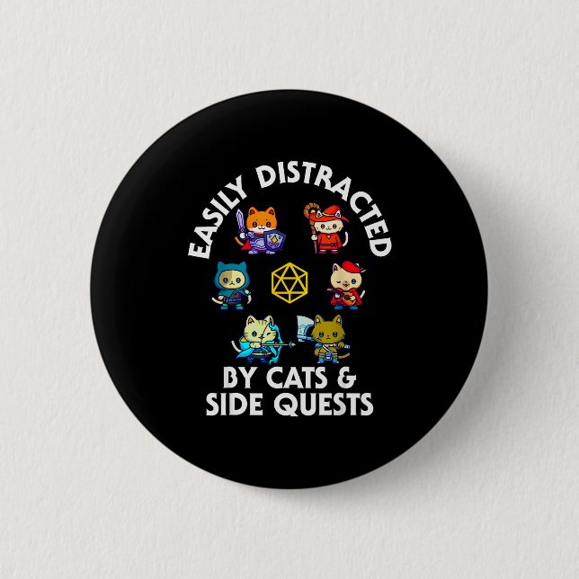 Rpg Gamer Cats Side Quest Funny Nerd Adhd Cat Men  Button (Front)