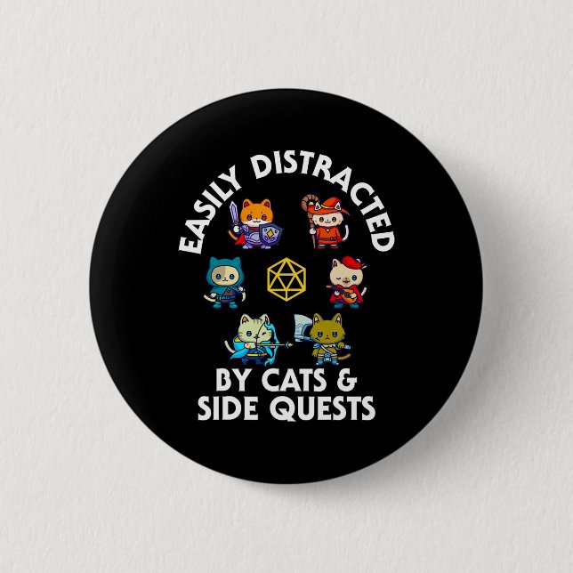 Rpg Gamer Cats Side Quest Funny Nerd Adhd Cat Men  Button (Front)