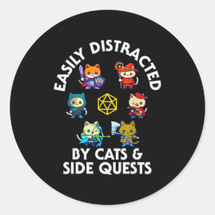 Rpg Gamer Cats Side Quest Funny Nerd Adhd Cat Men  Classic Round Sticker