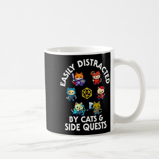 Rpg Gamer Cats Side Quest Funny Nerd Adhd Cat Men  Coffee Mug (Right)