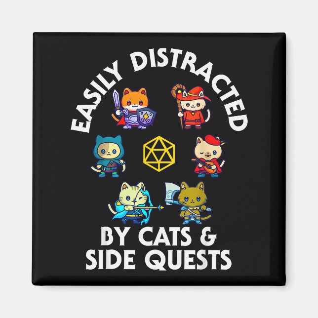 Rpg Gamer Cats Side Quest Funny Nerd Adhd Cat Men  Magnet (Front)